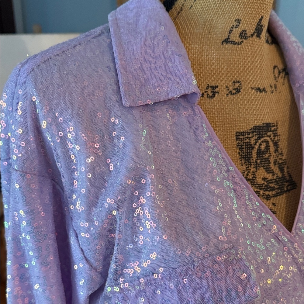 Les Lis Purple Lavender Iridescent Sequin Mini Dress - Picture 4 of 13
